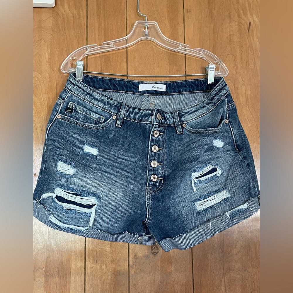 KanCan Women's Distressed Denim Shorts Button Blue Summer 🩳 Jean Shorts